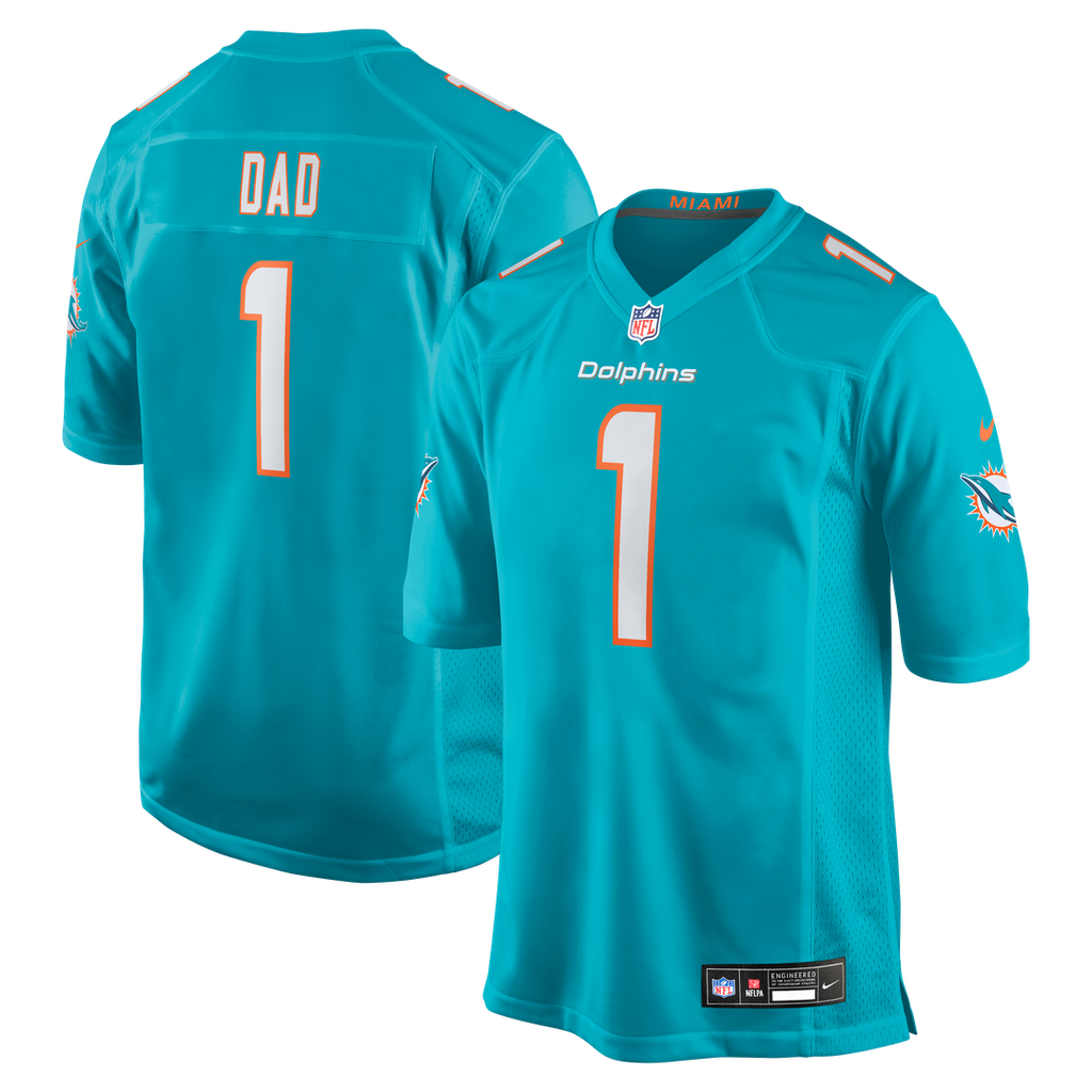 Number 1 Dad Miami Dolphins Nike Game Jersey - Aqua