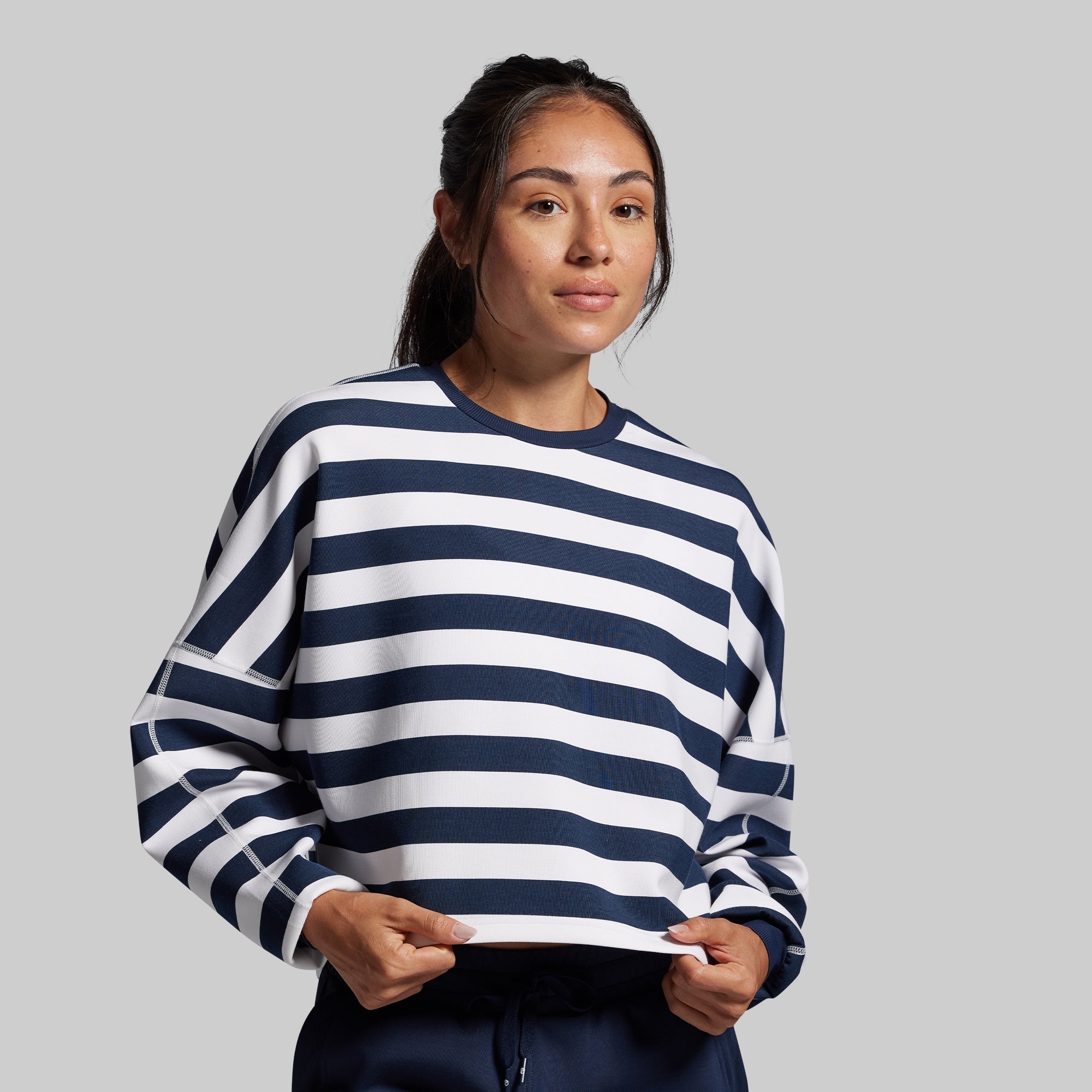 Lounge Lux Cropped Pullover Set (BP Navy Stripe)
