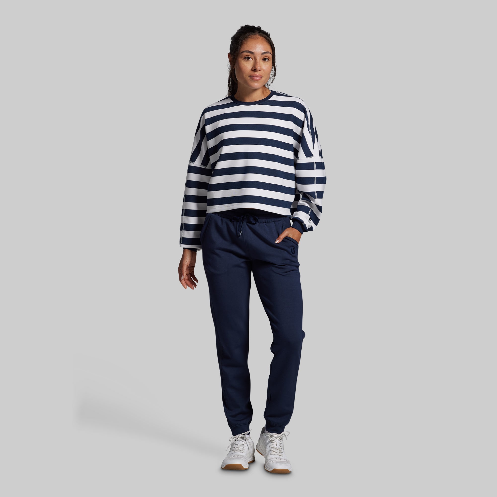 Lounge Lux Cropped Pullover Set (BP Navy Stripe)
